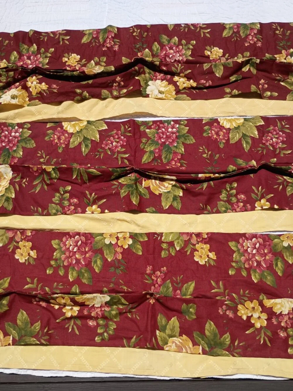 SET OF 3 Vintage Waverly Floral Manor Curtain Valances Dark Red Yellow Layered